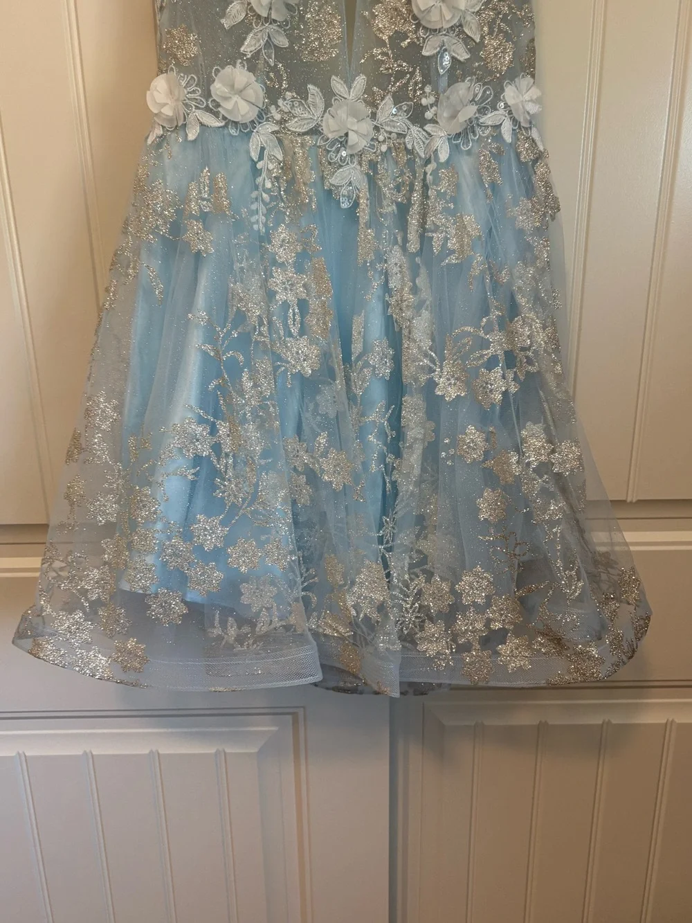 NWT Jovani 22515 tulle and glitter cocktail dress light blue size 6